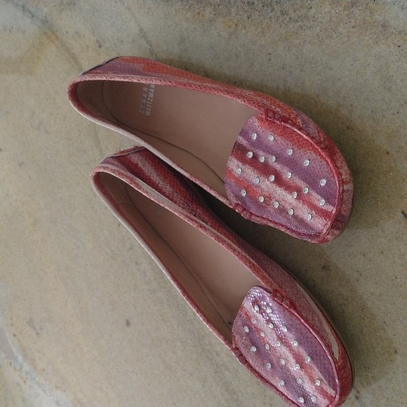 Stuart weitzman pink snakeskin loafers moccasins flats women's shoes size 8 M - Picture 1 of 7